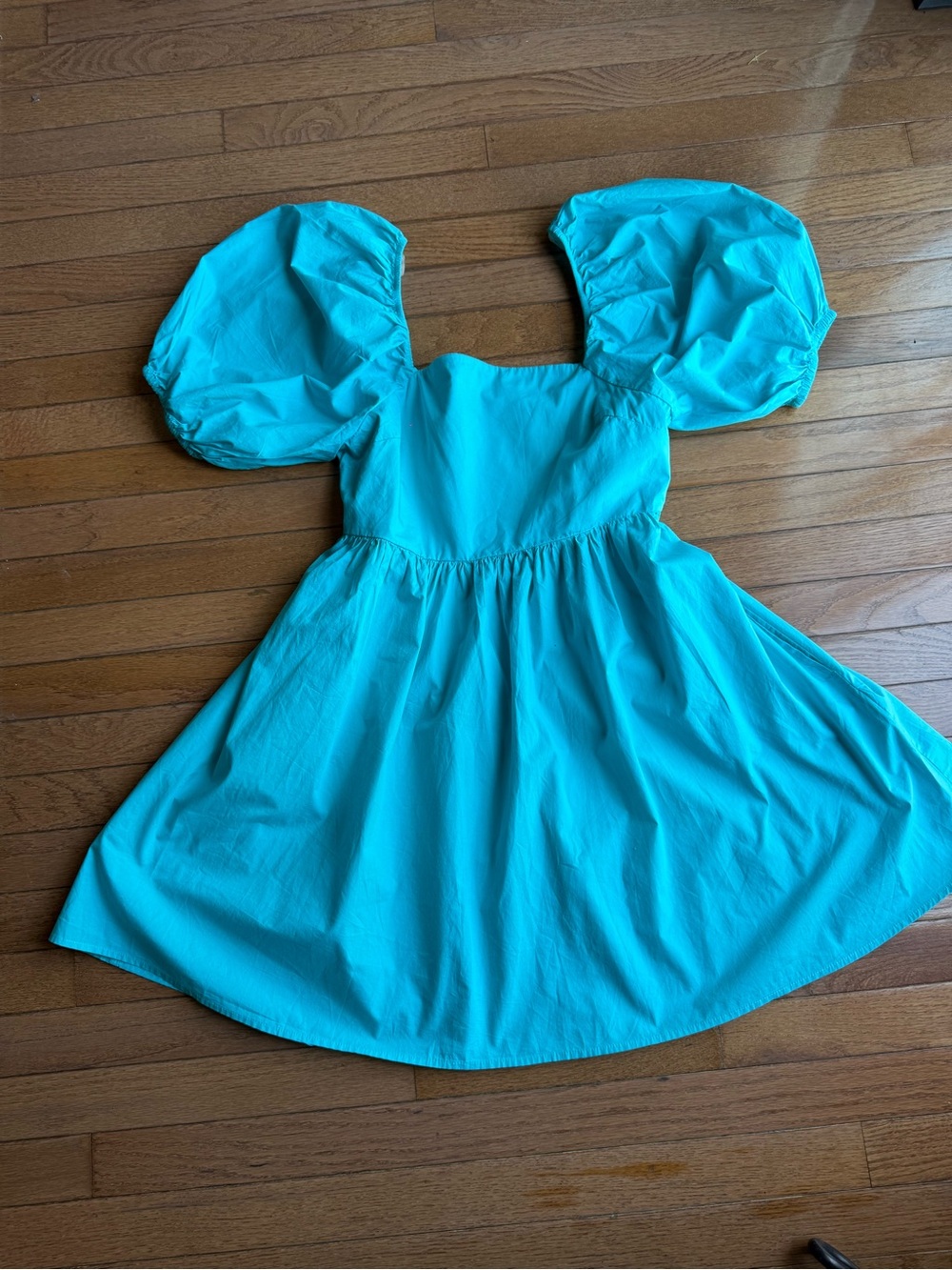 A New Day Turquoise Puff Sleeve Mini Dress-Size Medium